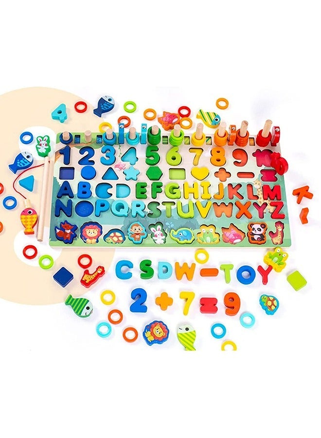 أحجية أرقام مغناطيسية خشبية، ألعاب صيد السمك للأطفال الصغار، ألعاب تعليمية تعليمية لمرحلة ما قبل المدرسة، لعبة عد الأشكال، مكعبات تراص ملونة، هدية منشار أرقام خشبية - Image 4